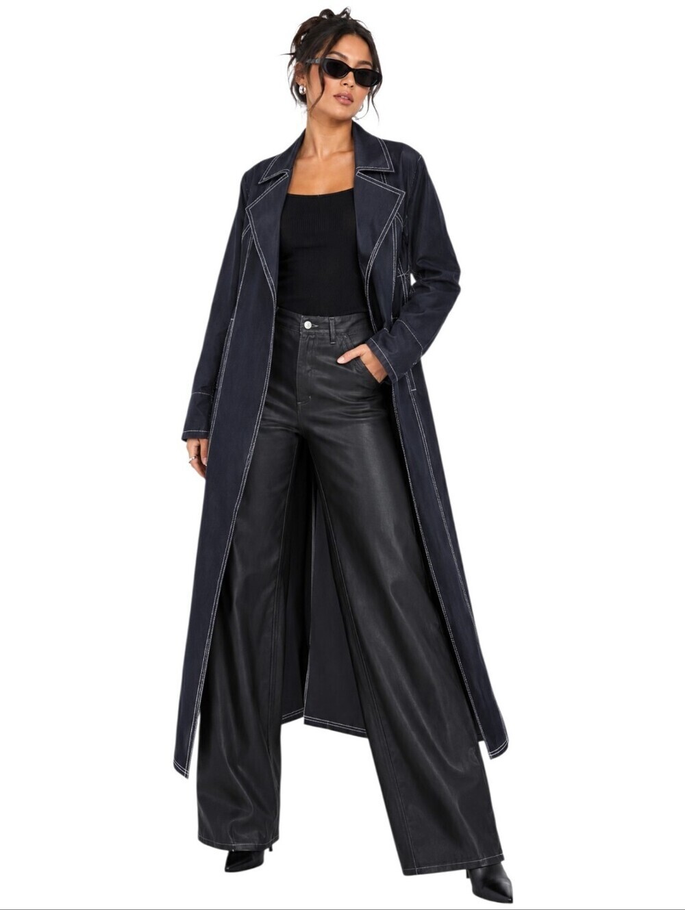 Current Mood Dolls Kill Trench Coat S Black Contrast Stitch Lace Up NWOT